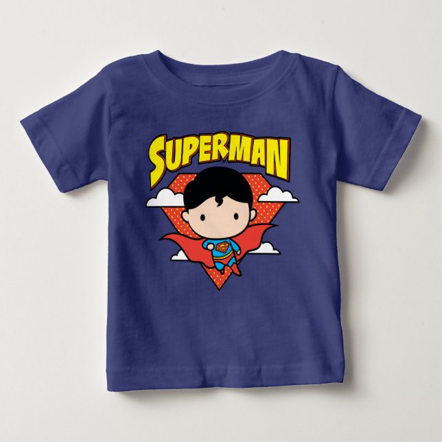 Camiseta Para Bebê Chibi Superman Bolinhas Shield e Nome (Frente)