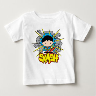 Camiseta Para Bebê Chibi Superman Smashing Através da Parede de tijol