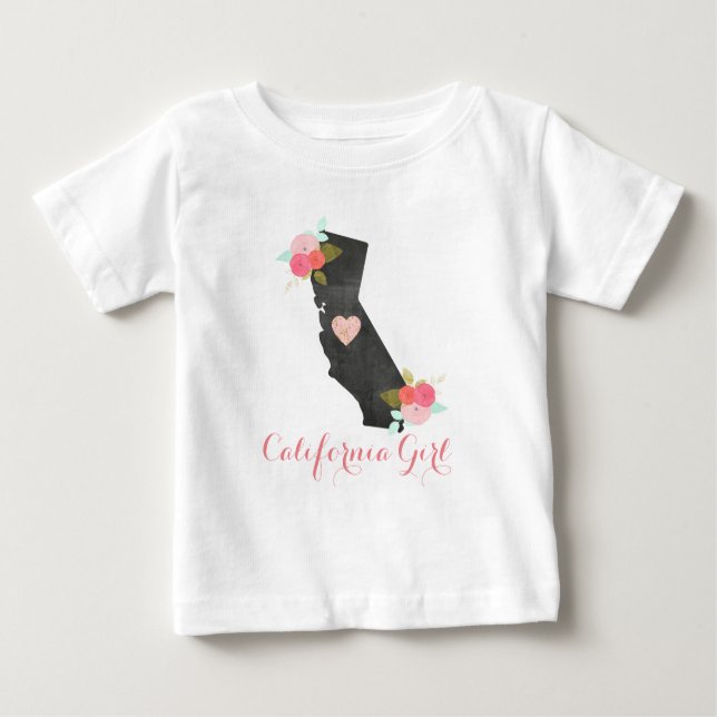 Camiseta Para Bebê Chic California State & Moveable Heart Girl (Frente)