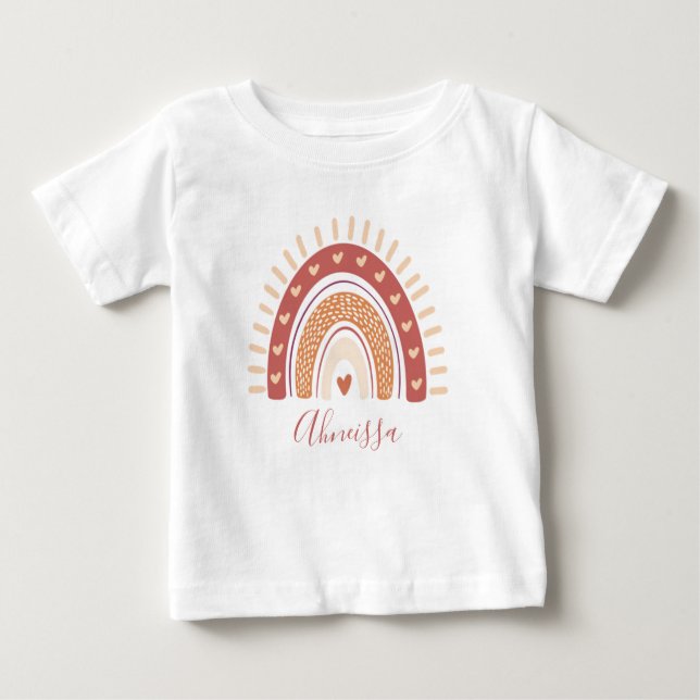 Camiseta Para Bebê Chic Cute Bohemian Terracotta Rainbow Name (Frente)