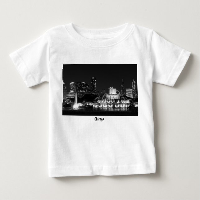 Camiseta Para Bebê Chicago Grant Park Greyscale (Frente)