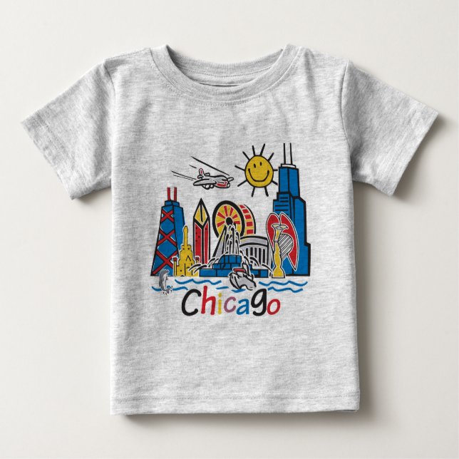 Camiseta Para Bebê Chicago Kids Skyline (Frente)
