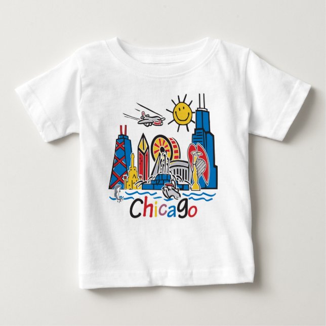 Camiseta Para Bebê Chicago Kids Skyline (Frente)