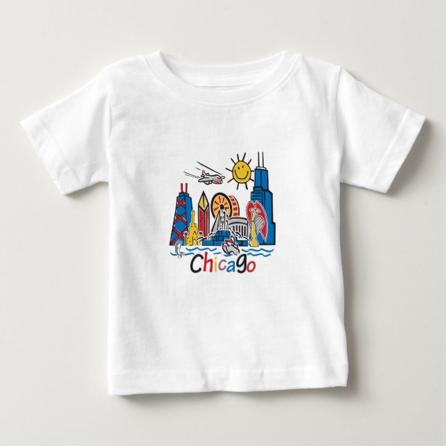 Camiseta Para Bebê Chicago Kids Skyline (Frente)