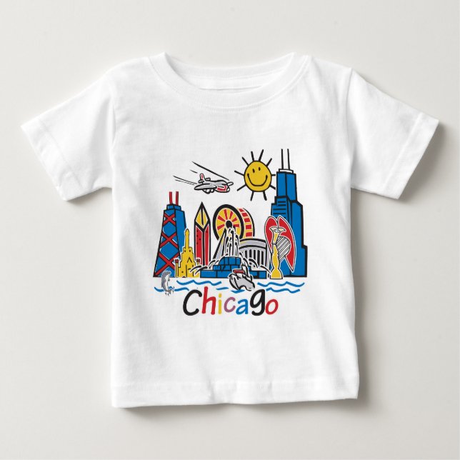 Camiseta Para Bebê Chicago Kids Skyline (Frente)