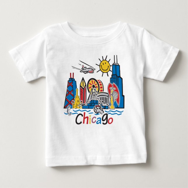 Camiseta Para Bebê Chicago Kids Skyline (Frente)