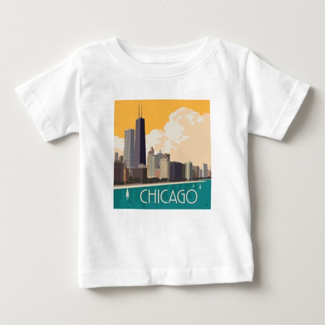 Camiseta Para Bebê Chicago | Linha Skyline Moderna (Frente)