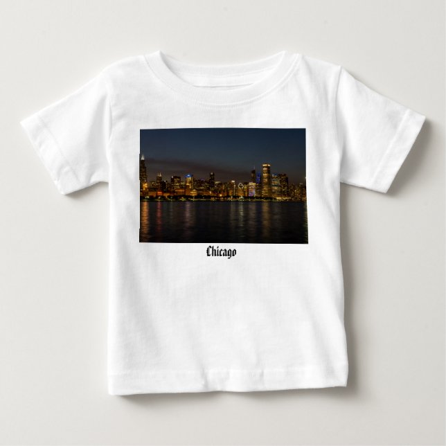 Camiseta Para Bebê Chicago Night Cityscape (Frente)
