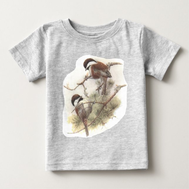 Camiseta Para Bebê chickadee castanha-suportado (Frente)