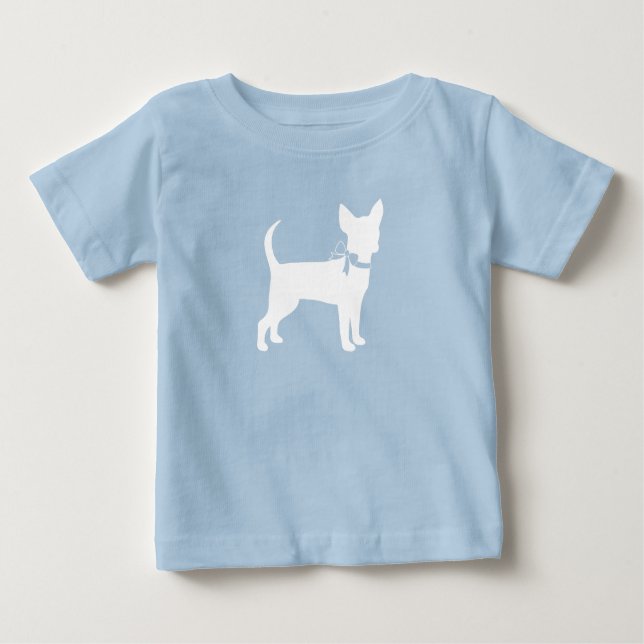 Camiseta Para Bebê Chihuahua Dog Chá de fraldas Blue Boy (Frente)