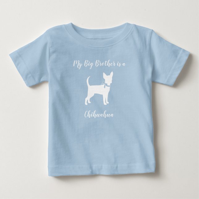 Camiseta Para Bebê Chihuahua Dog Chá de fraldas Blue Boy (Frente)