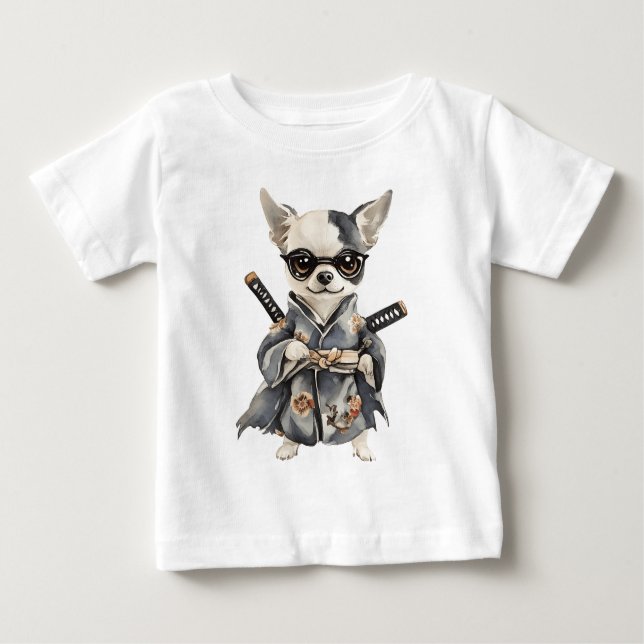 Camiseta Para Bebê Chihuahua Heroes – Watercolor Dog HAND DRAWING  (Frente)