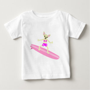 Camiseta Para Bebê Chihuahua Longboard Surfer Girl