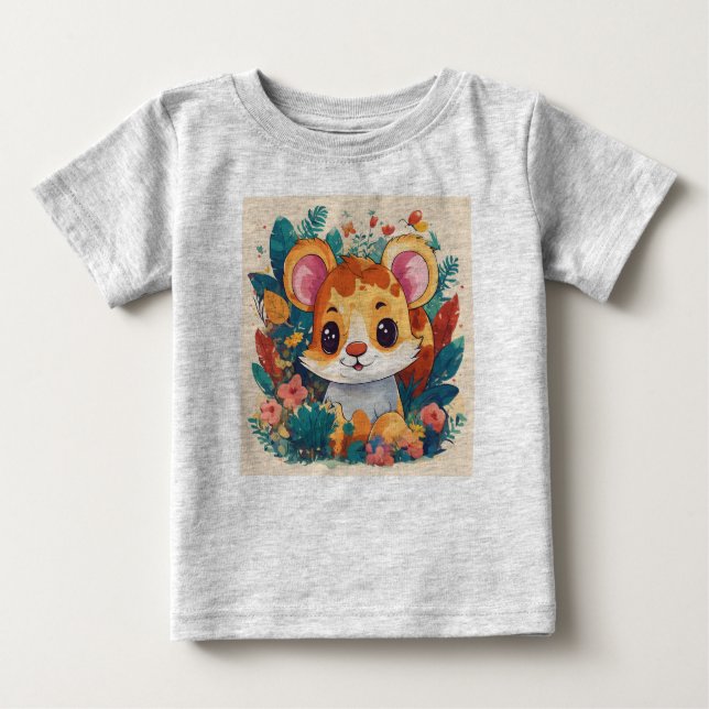 Camiseta Para Bebê Children's playful animal project t-shirt, vector. (Frente)
