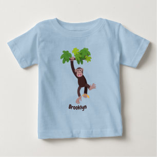 Camiseta Para Bebê Chimpanzé bonito na selva pendurada em desenho an
