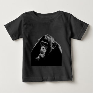 Camiseta Para Bebê Chimpanzé Branco Preto