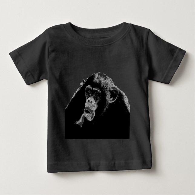 Camiseta Para Bebê Chimpanzé Branco Preto (Frente)