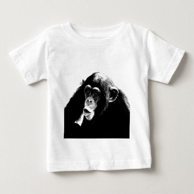 Camiseta Para Bebê Chimpanzé Branco Preto (Frente)