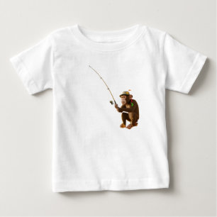 Camiseta Para Bebê Chimpanzé Caprichoso Pescando Sanduíches em um B