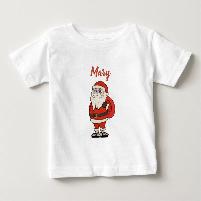 Camiseta Para Bebê Chinelos de Natal do Papai Noel Personalizado (Frente)