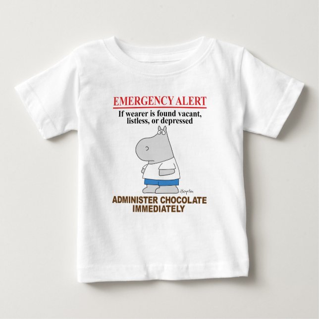 Camiseta Para Bebê CHOCOLATE DE ALERTA DE EMERGÊNCIA por Boynton (Frente)
