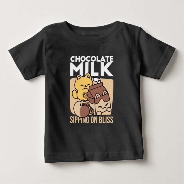 Camiseta Para Bebê Chocolate Milk Sipping on Bliss – Kawaii Cat Food  (Frente)