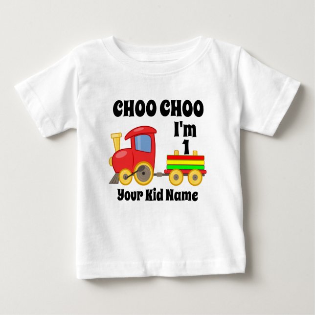 Camiseta Para Bebê Choo Choo I'm Old Train Aniversário de criança Gif (Frente)
