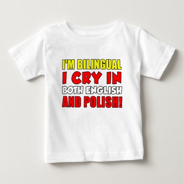 Camiseta Para Bebê Choro Bilingue Em Polonês (Frente)