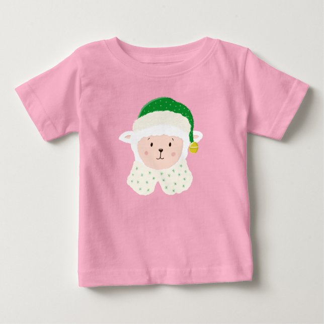 Camiseta Para Bebê Christmas Baby Sheep Wearing Elf Hat (Frente)
