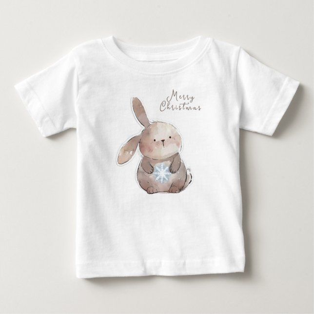 Camiseta Para Bebê Christmas Bunny and Snowflake, personalized (Frente)