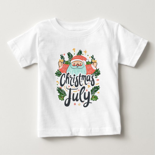 Camiseta Para Bebê Christmas in July Fun & Festive Santa Design (Frente)