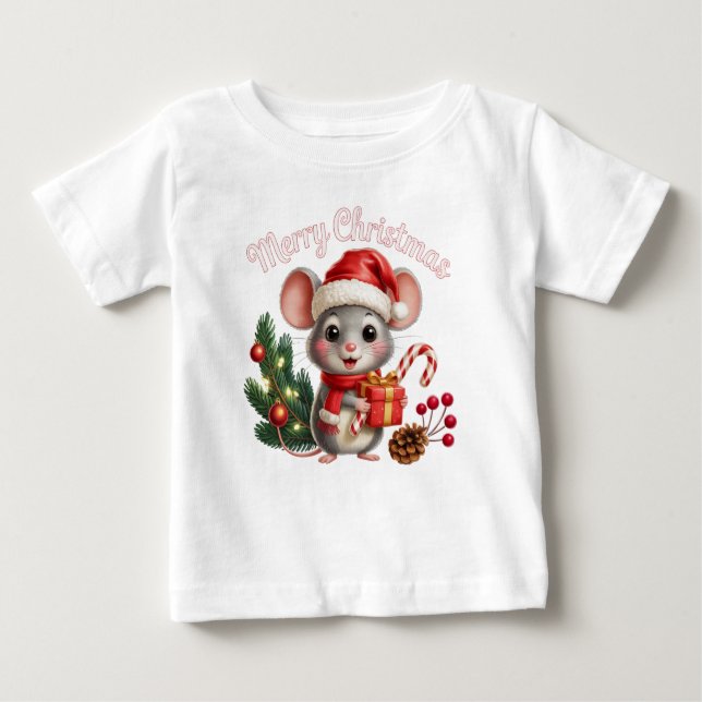 Camiseta Para Bebê Christmas Mouse T Shirt (Frente)