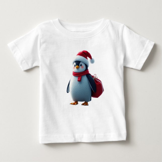 Camiseta Para Bebê Christmas penguin (Frente)