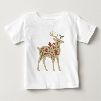 Camiseta Para Bebê Christmas Reindeer Floral Art