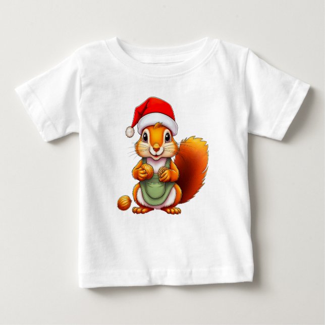 Camiseta Para Bebê Christmas Squirrel – Holiday Design for Babies (Frente)