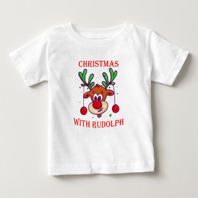 Camiseta Para Bebê Christmas with Rudolph - Dessin de Renne de Noël (Frente)