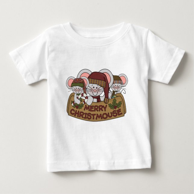 Camiseta Para Bebê Christmouse alegre (Frente)
