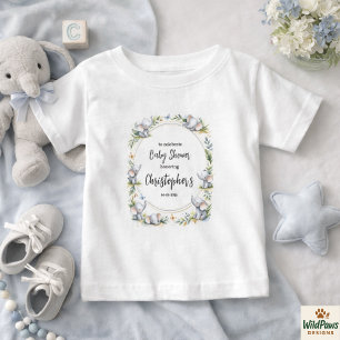 Camiseta Para Bebê Chuva de Bebê em Aquarela de Elefante para Menino 