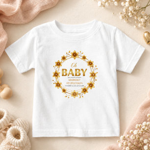 Camiseta Para Bebê Chuva de Bebê em Aquarela Dourada Oh Baby