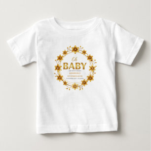 Camiseta Para Bebê Chuva de Bebê em Aquarela Dourada Oh Baby