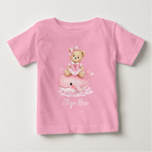 Camiseta Para Bebê Chuva de Bebê Menina Baleia Urso de Pelúcia Rosa