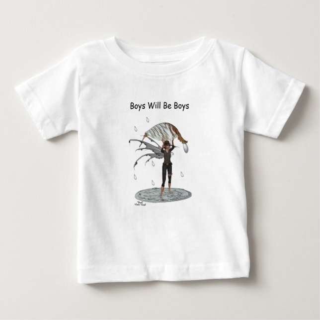 Camiseta Para Bebê Chuva Fada De Menino Com Criança De Folha (Frente)