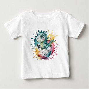 Camiseta Para Bebê Chuveiro de Bebê de Dinossauro Fofo com Salpicos d