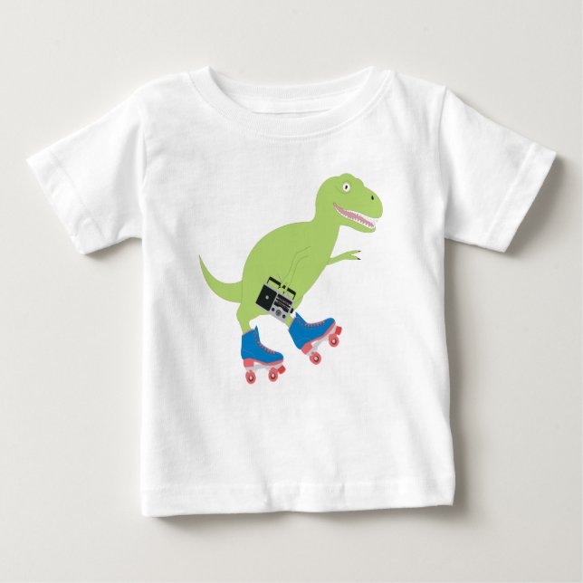 Camiseta Para Bebê Cilindro do Dinossauro, Rastreando, segurando rádi (Frente)