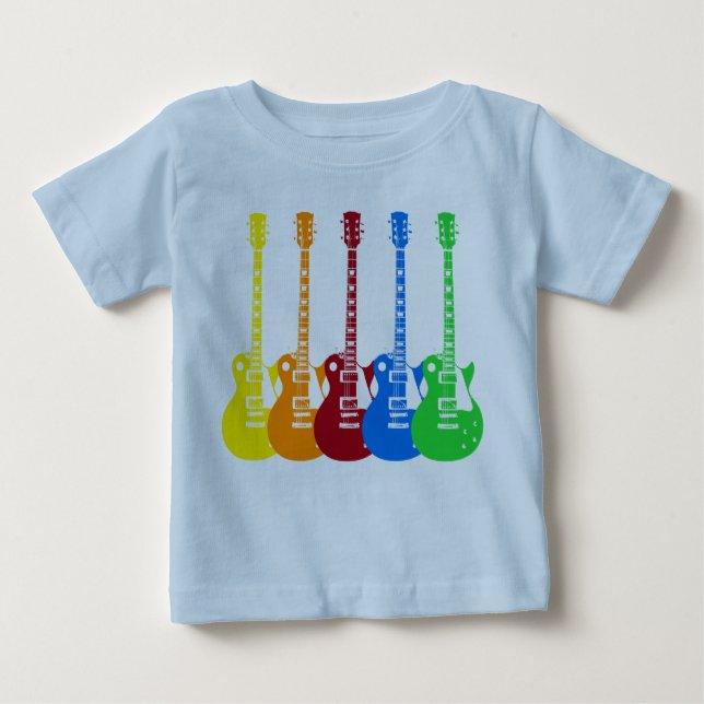 Camiseta Para Bebê Cinco Guitarras Elétricas Coloridas  (Frente)