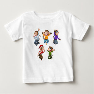 Camiseta Para Bebê cinco macacos giros pulando para alegria2