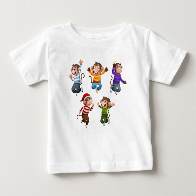 Camiseta Para Bebê cinco macacos giros pulando para alegria2 (Frente)