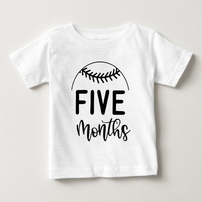 Camiseta Para Bebê Cinco Meses de Beisebol Baby Milestone - (Frente)