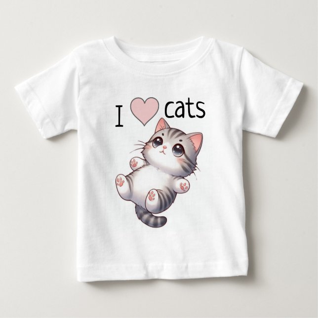 Camiseta Para Bebê Cinza Bonita por Gato (Frente)