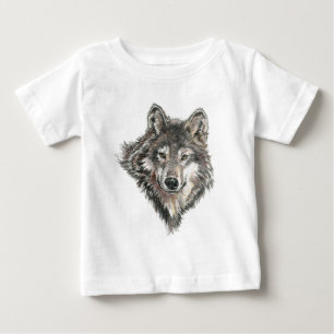 Camiseta Para Bebê Cinza de aquarelas Wolf Animal Nature lobo selvage